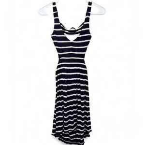 Women's Ocean Drive Navy White Striped‎ Open Back Mini Dress Small Soft Stretch